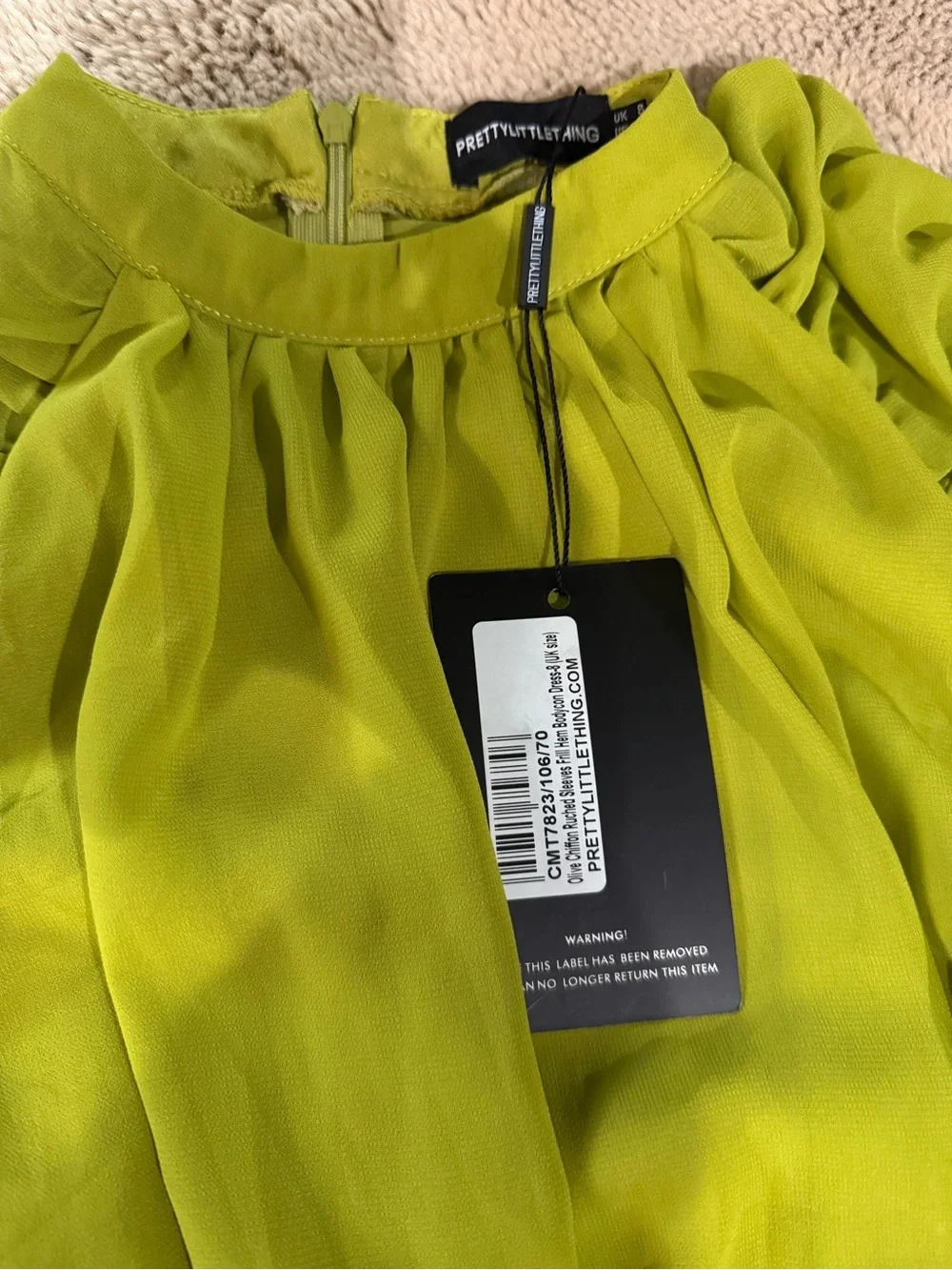 Pretty Little Thing Lime Green Ruffle Dress Size 4 - Picture 3 of 8